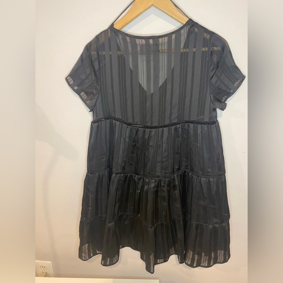 Urban Outfitters Black Baby Doll Mini Swing Dress Short Sleeve Size Small Pippa - Picture 5 of 5